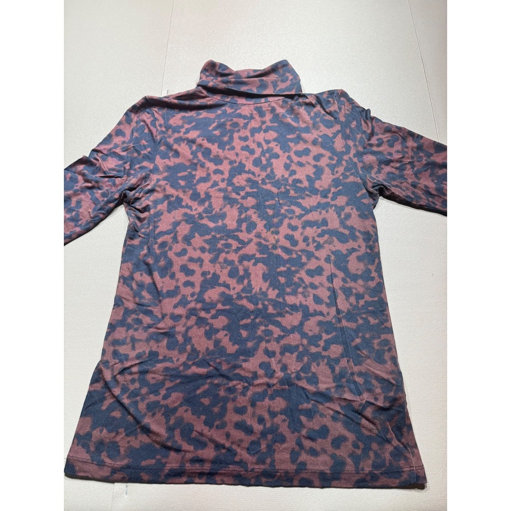 L'AGENCE Womens Leopard Print‎ Turtleneck Top Navy Burgundy Rayon Blend Medium